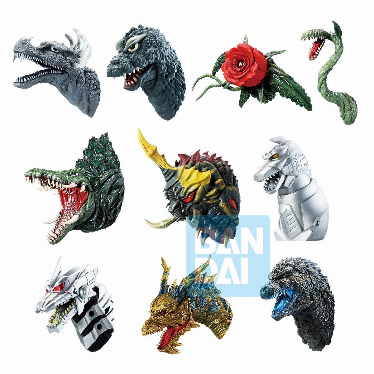 Rubber Toy Art Object Magnet Monster Head "Godzilla 70th Anniversary" (Set of 10)