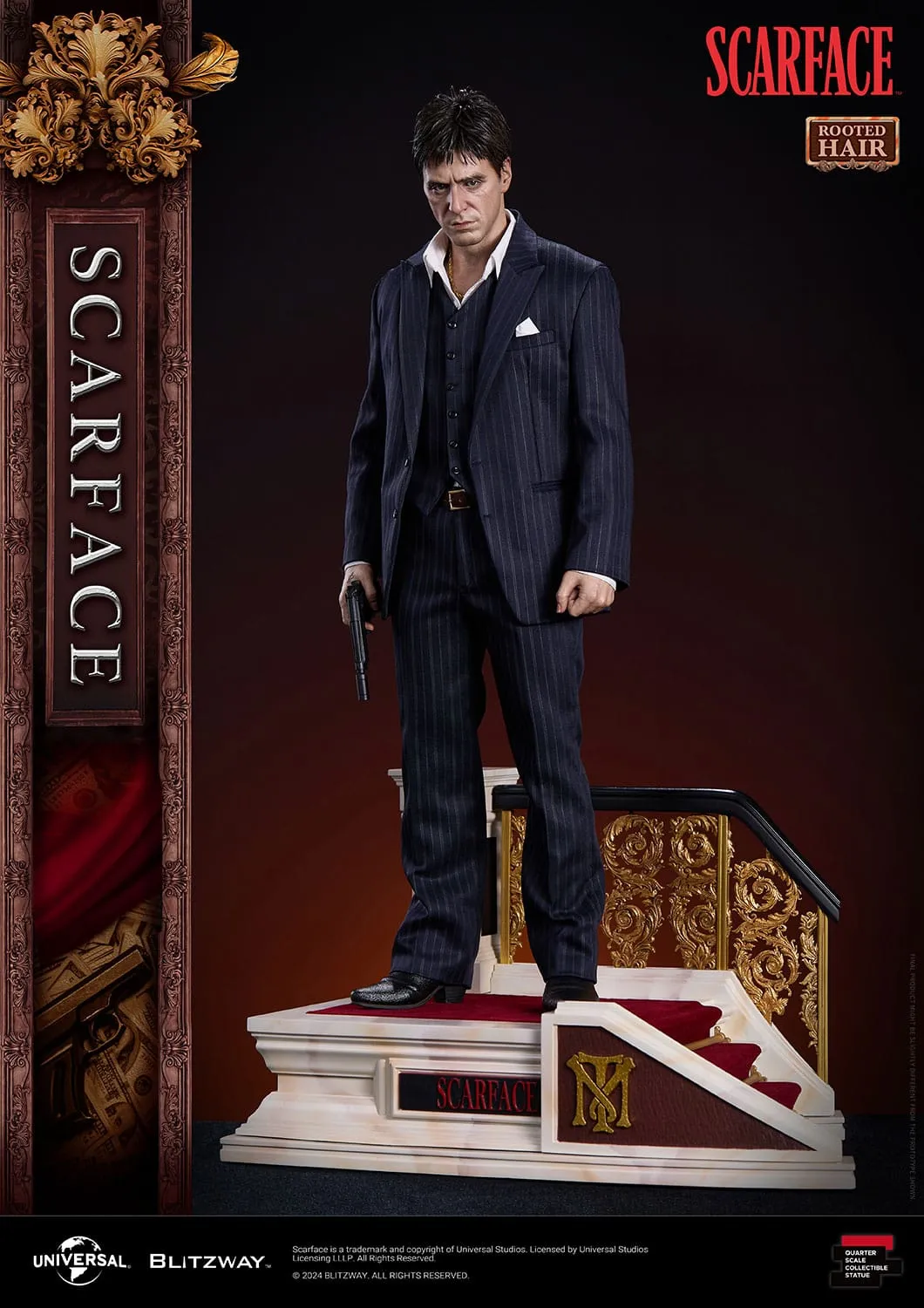 Blitzway Scarface Superb Scale Tony Montana (Rooted Hair Version) 1/4 Statue Monochrome Design