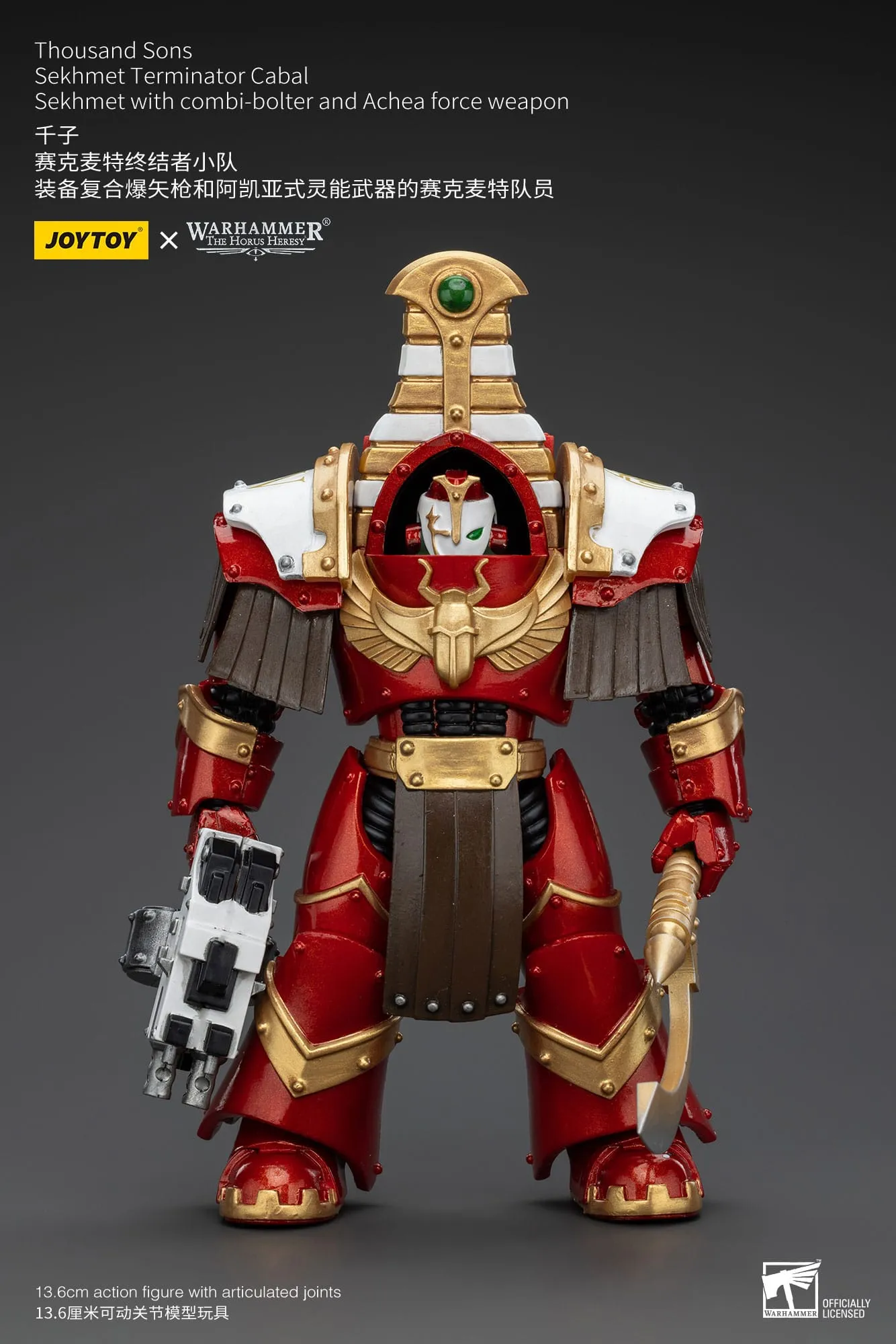 JOYTOY Warhammer The Horus Heresy Thousand Sons Sekhmet Terminator Cabal Sekhmet with Combi-Bolter and Achea Force Weapon 1/18 Action Figure Free Shipping Alternate Costume